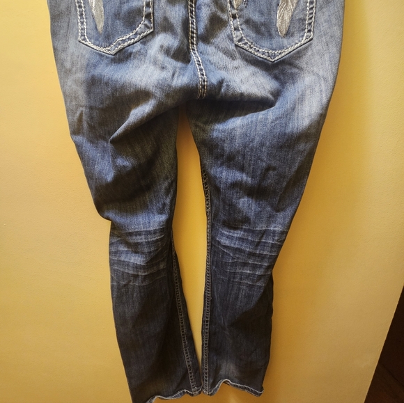 Cowgirl Tuff Women's Blue Jeans Feather Arrow Pattern 38 X 35 Denim Preowned - Picture 9 of 12